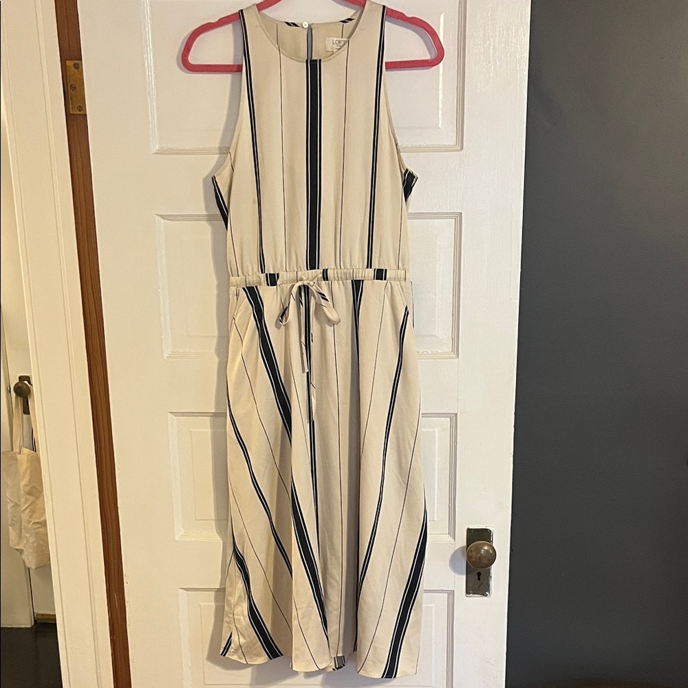 Loft Striped Open Back Sleeveless Midi Dress